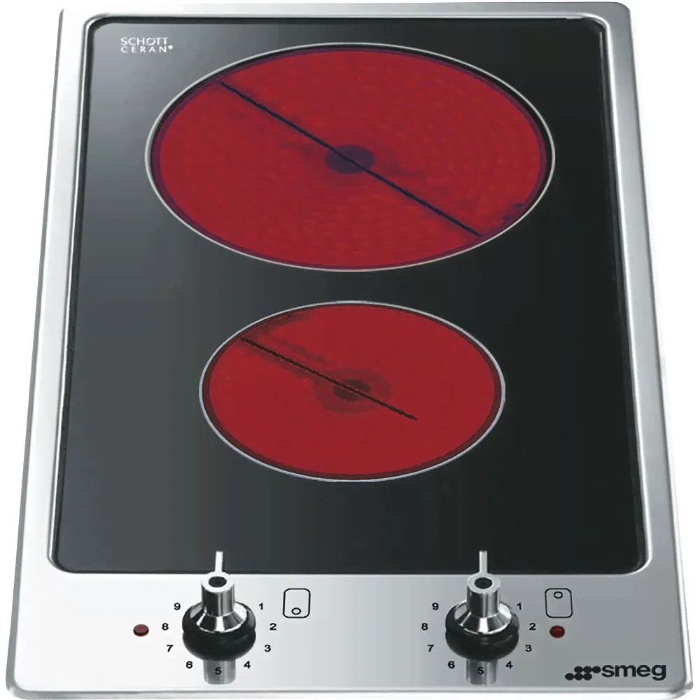 Smeg PGF32C Cтеклокерамическая варочная панель, 31 см, рамка матовая нержавеющая сталь, установка с бортиком 3 мм-0